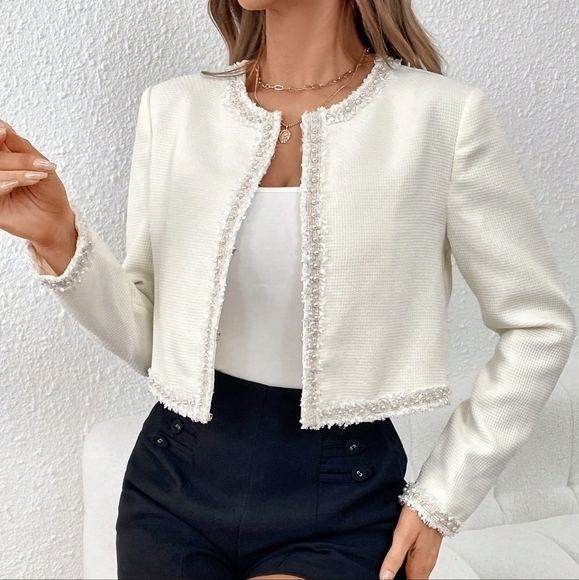 Jackets & Blazers - Raw Trim Open Front Crop Overcoat